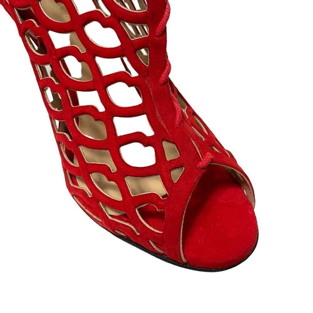 NIB GIANNICO Julia Caged XO Lips Cutout Suede Peeptoe Booties 40 - Picture 7 of 12